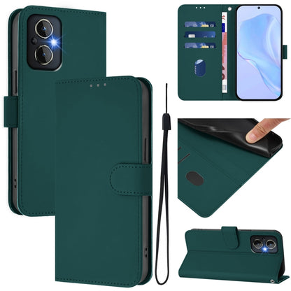 Skin Feel Solid Color Leather Phone Case with Lanyard, For OnePlus Nord N20 5G