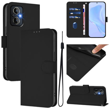 Skin Feel Solid Color Leather Phone Case with Lanyard, For OnePlus Nord N20 5G