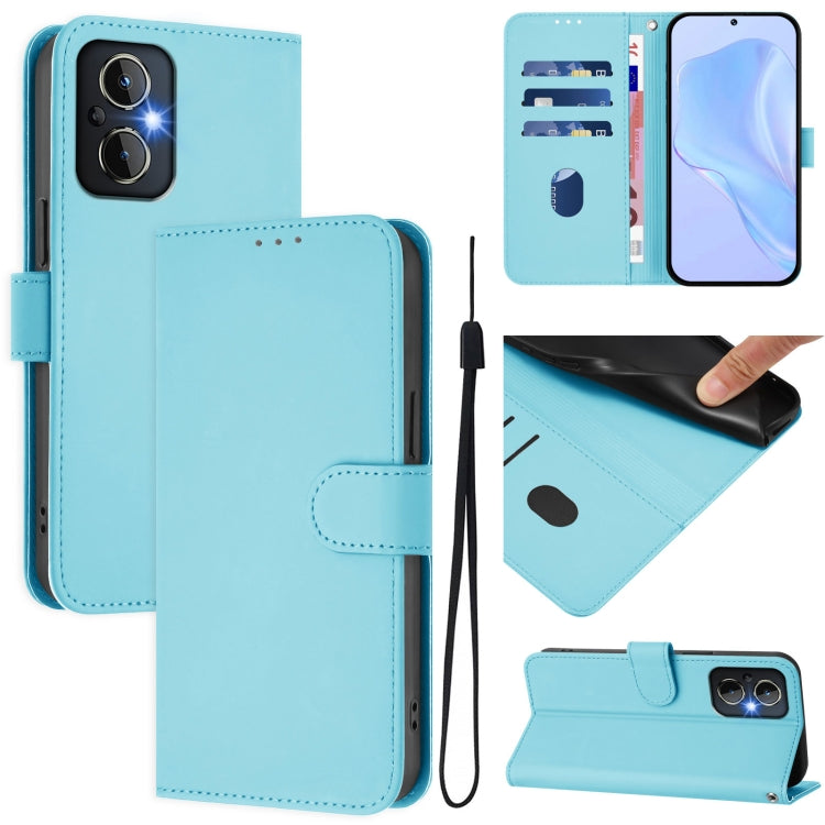 Skin Feel Solid Color Leather Phone Case with Lanyard, For OnePlus Nord N20 5G