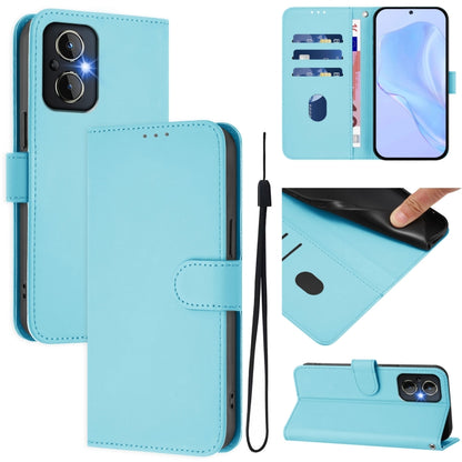 Skin Feel Solid Color Leather Phone Case with Lanyard, For OnePlus Nord N20 5G