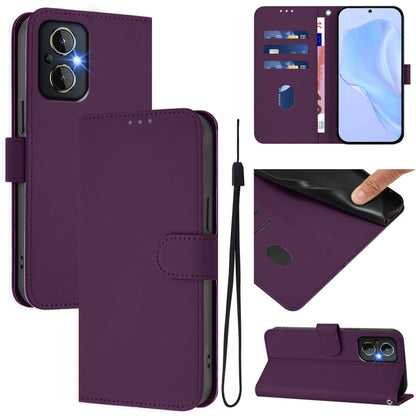 Skin Feel Solid Color Leather Phone Case with Lanyard, For OnePlus Nord N20 5G