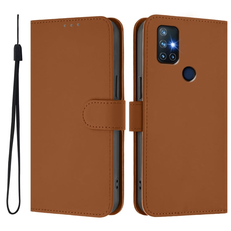 Skin Feel Solid Color Leather Phone Case with Lanyard, For OnePlus Nord N10 5G
