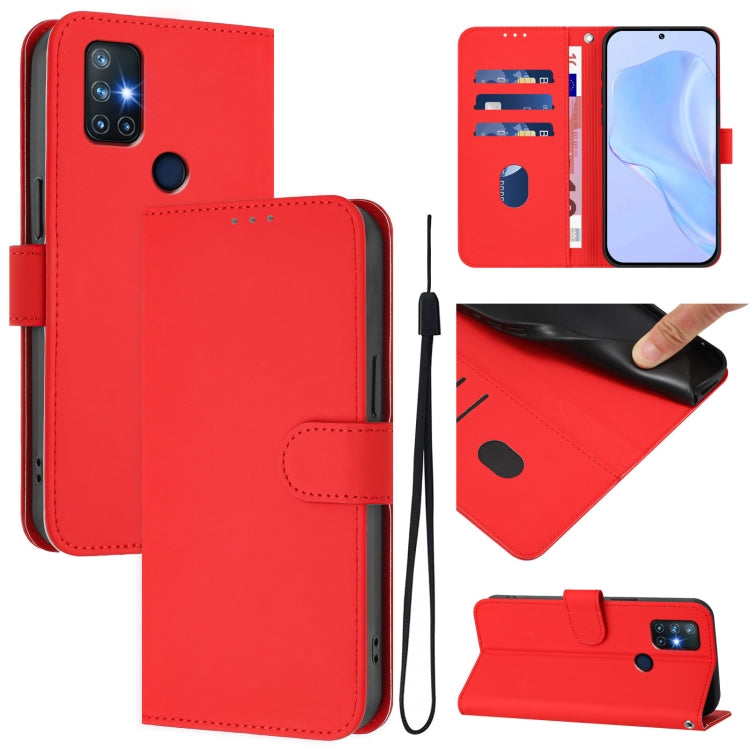 Skin Feel Solid Color Leather Phone Case with Lanyard, For OnePlus Nord N10 5G