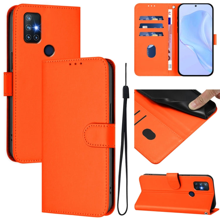 Skin Feel Solid Color Leather Phone Case with Lanyard, For OnePlus Nord N10 5G