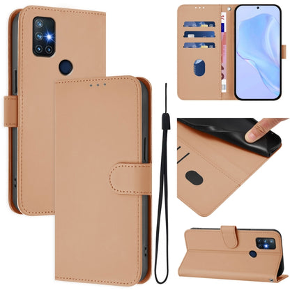 Skin Feel Solid Color Leather Phone Case with Lanyard, For OnePlus Nord N10 5G