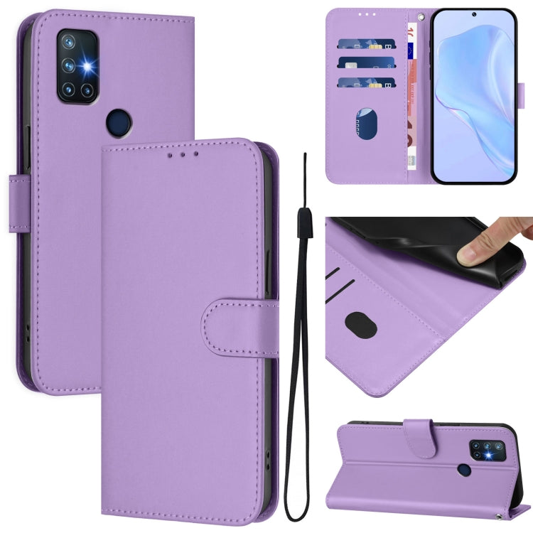 Skin Feel Solid Color Leather Phone Case with Lanyard, For OnePlus Nord N10 5G