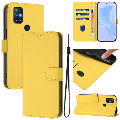 Skin Feel Solid Color Leather Phone Case with Lanyard, For OnePlus Nord N10 5G
