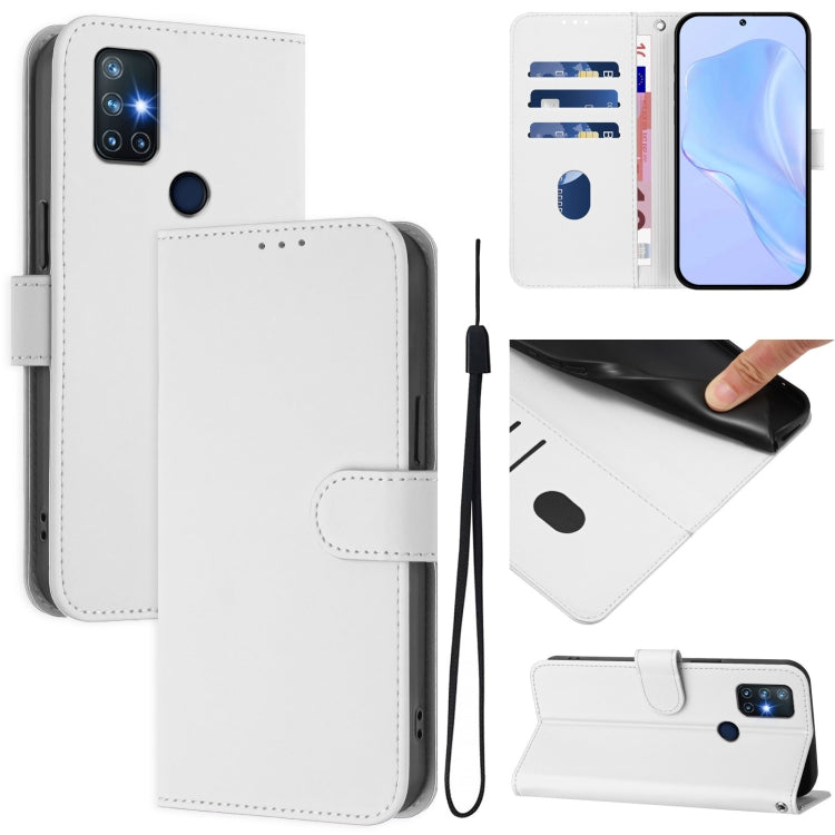 Skin Feel Solid Color Leather Phone Case with Lanyard, For OnePlus Nord N10 5G
