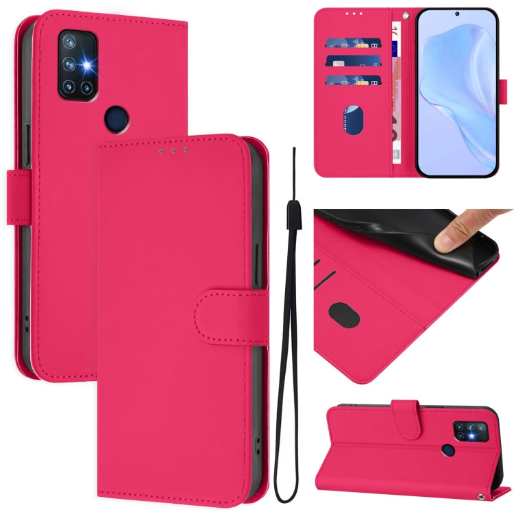 Skin Feel Solid Color Leather Phone Case with Lanyard, For OnePlus Nord N10 5G