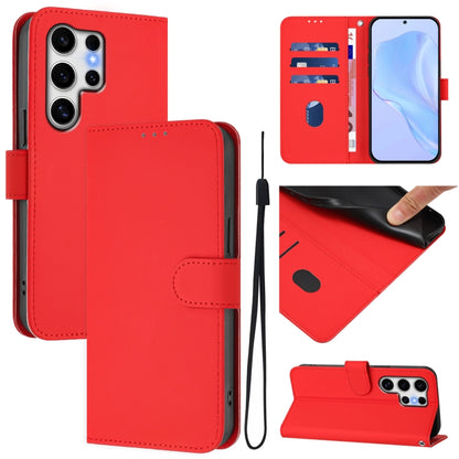 Skin Feel Solid Color Leather Phone Case with Lanyard, For Samsung Galaxy S25 Ultra 5G