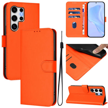 Skin Feel Solid Color Leather Phone Case with Lanyard, For Samsung Galaxy S25 Ultra 5G