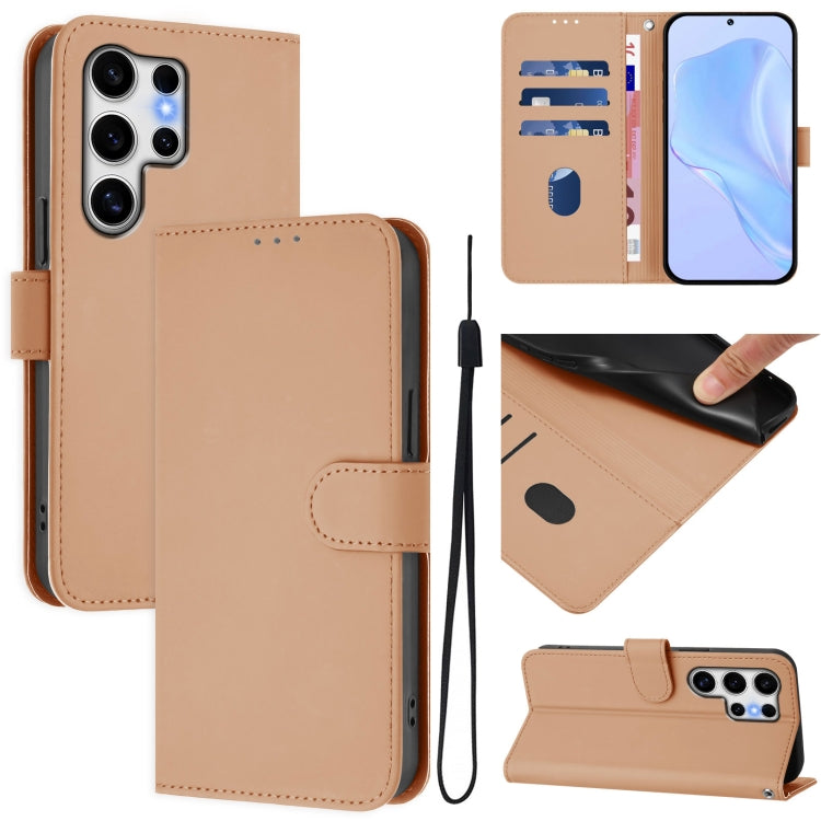 Skin Feel Solid Color Leather Phone Case with Lanyard, For Samsung Galaxy S25 Ultra 5G