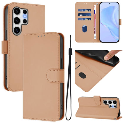 Skin Feel Solid Color Leather Phone Case with Lanyard, For Samsung Galaxy S25 Ultra 5G