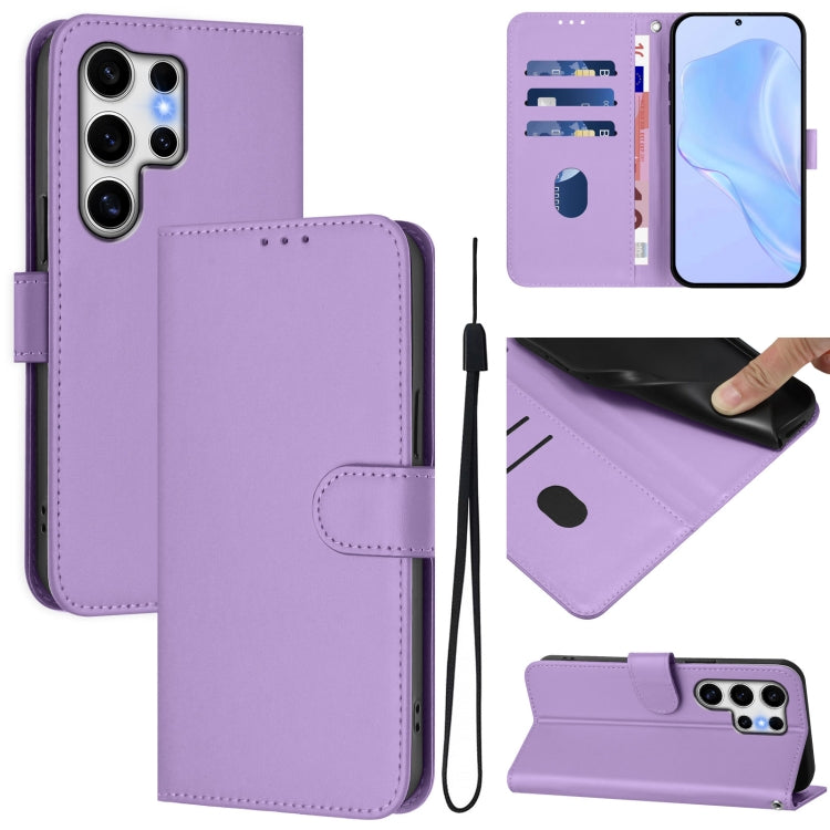 Skin Feel Solid Color Leather Phone Case with Lanyard, For Samsung Galaxy S25 Ultra 5G
