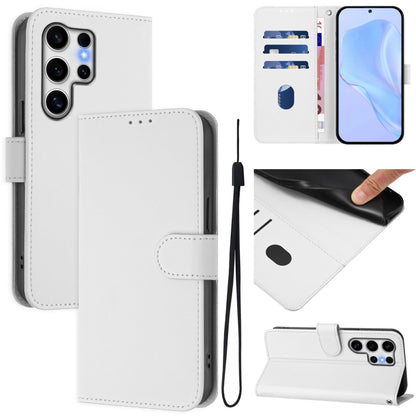 Skin Feel Solid Color Leather Phone Case with Lanyard, For Samsung Galaxy S25 Ultra 5G