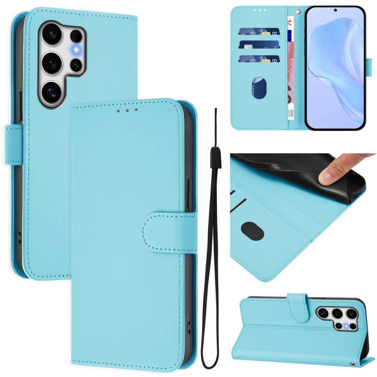 Skin Feel Solid Color Leather Phone Case with Lanyard, For Samsung Galaxy S25 Ultra 5G