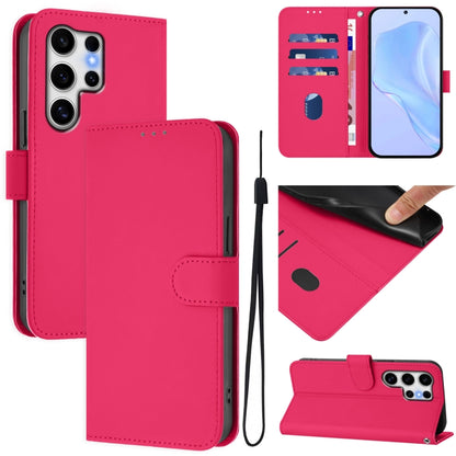 Skin Feel Solid Color Leather Phone Case with Lanyard, For Samsung Galaxy S25 Ultra 5G