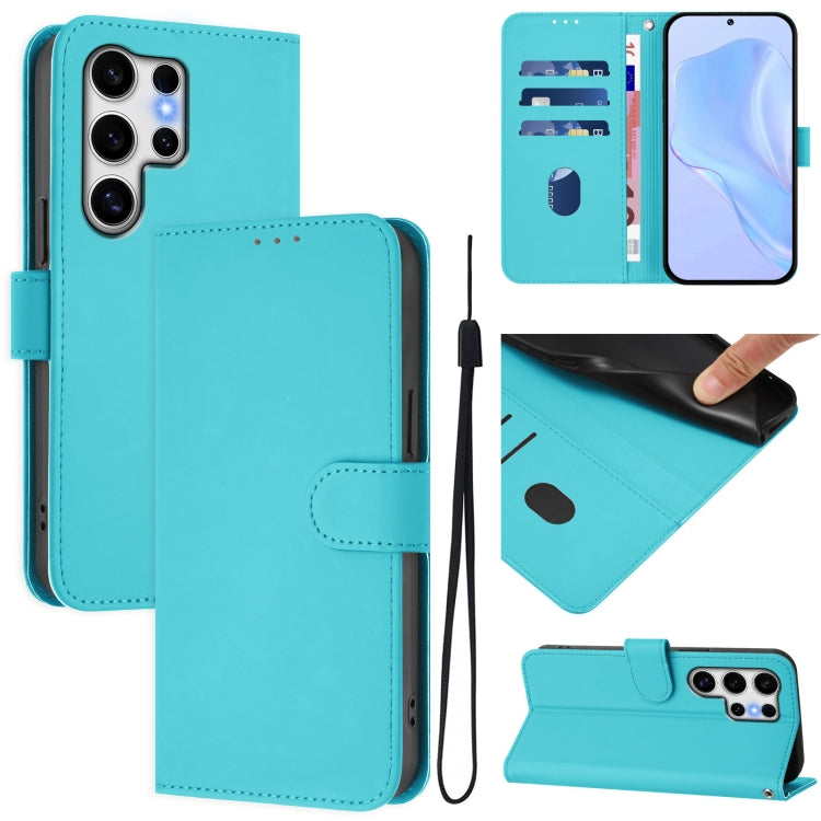 Skin Feel Solid Color Leather Phone Case with Lanyard, For Samsung Galaxy S25 Ultra 5G