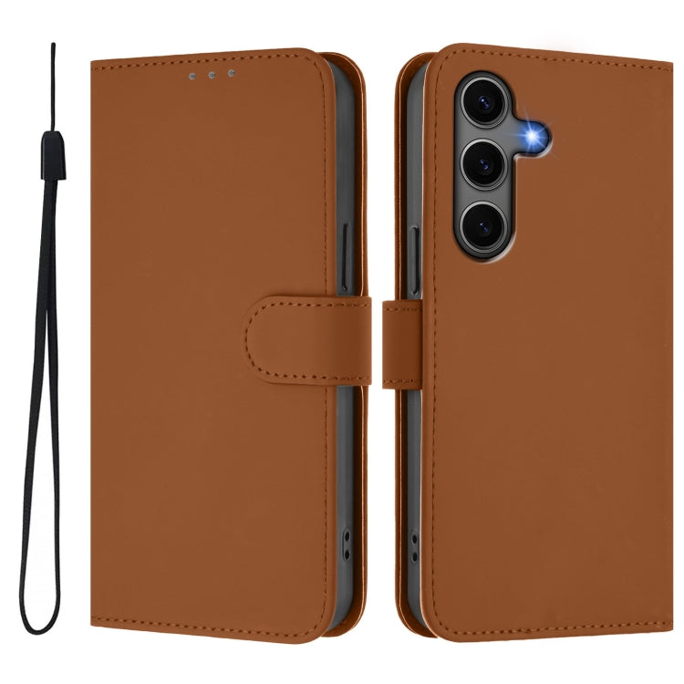 Skin Feel Solid Color Leather Phone Case with Lanyard, For Samsung Galaxy S25+ 5G