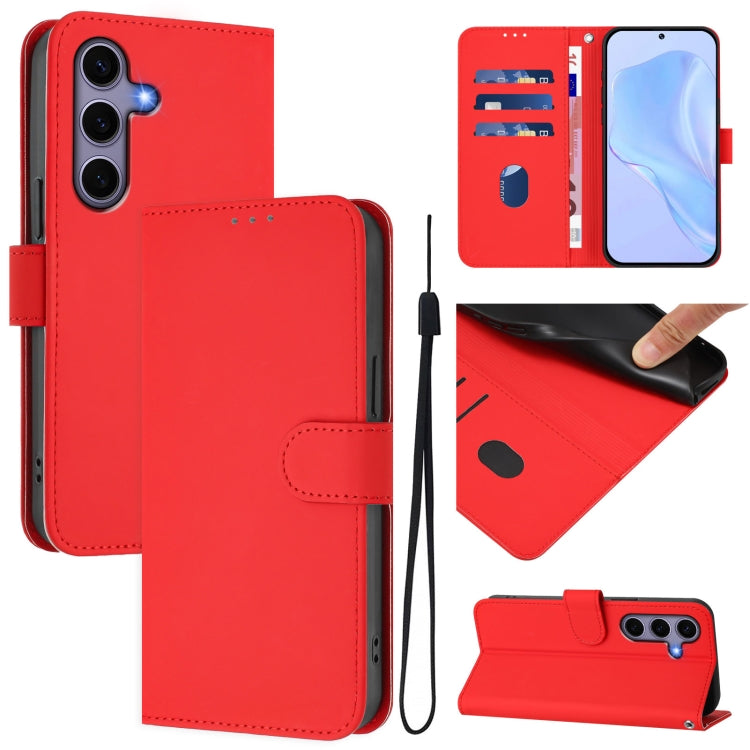Skin Feel Solid Color Leather Phone Case with Lanyard, For Samsung Galaxy S25 5G