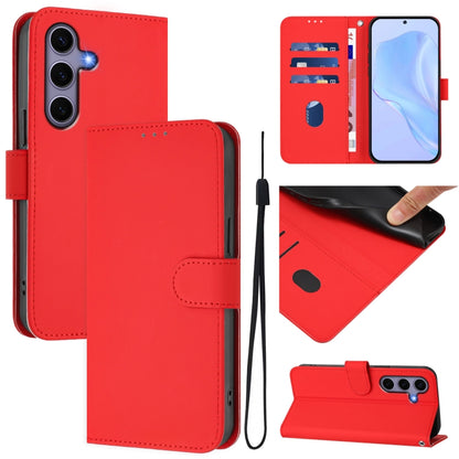 Skin Feel Solid Color Leather Phone Case with Lanyard, For Samsung Galaxy S25 5G