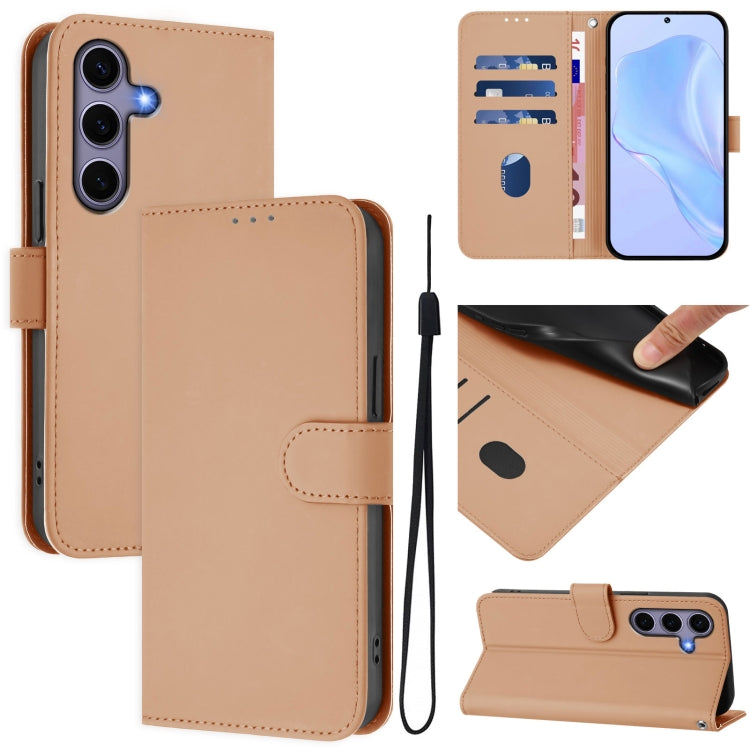 Skin Feel Solid Color Leather Phone Case with Lanyard, For Samsung Galaxy S25 5G