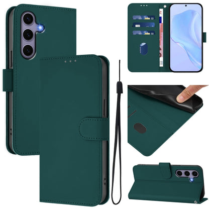 Skin Feel Solid Color Leather Phone Case with Lanyard, For Samsung Galaxy S25 5G