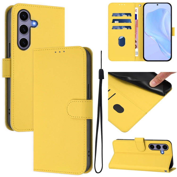 Skin Feel Solid Color Leather Phone Case with Lanyard, For Samsung Galaxy S25 5G