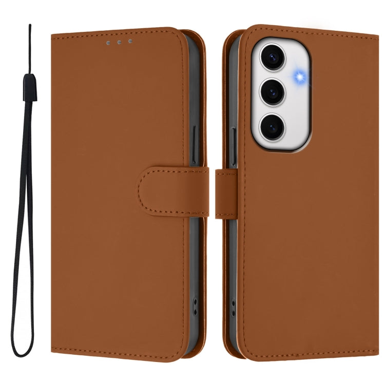 Skin Feel Solid Color Leather Phone Case with Lanyard, For Samsung Galaxy S24 FE 5G