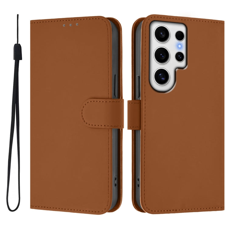 Skin Feel Solid Color Leather Phone Case with Lanyard, For Samsung Galaxy S24 Ultra 5G