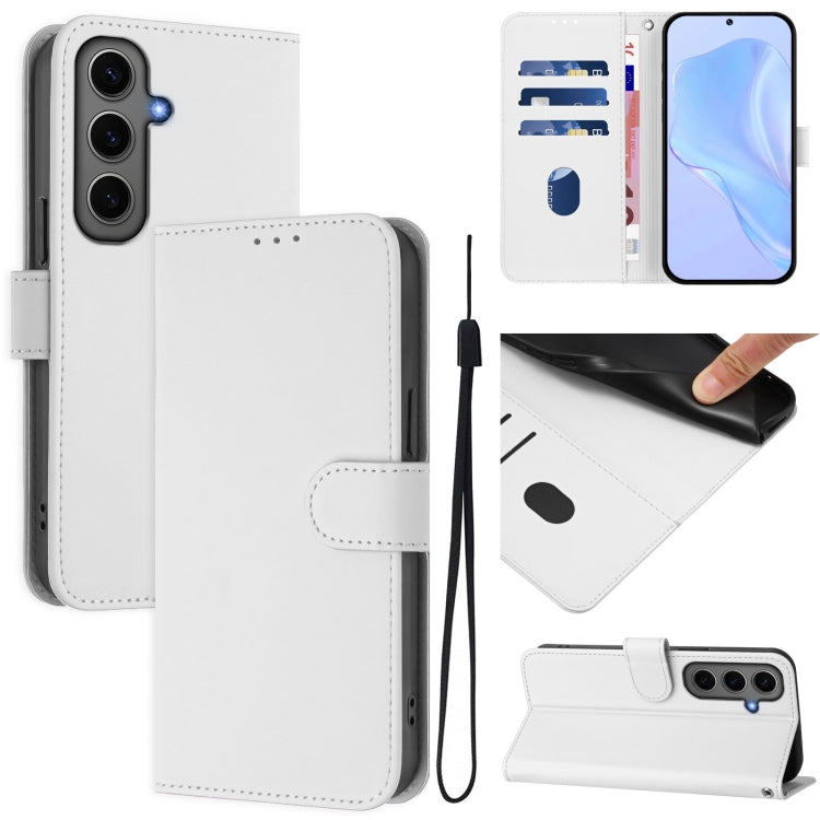 Skin Feel Solid Color Leather Phone Case with Lanyard, For Samsung Galaxy S24+ 5G