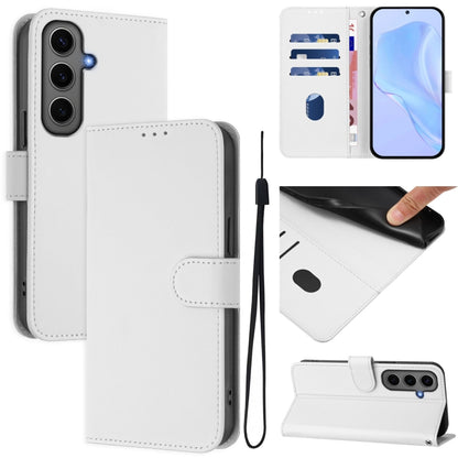 Skin Feel Solid Color Leather Phone Case with Lanyard, For Samsung Galaxy S24+ 5G