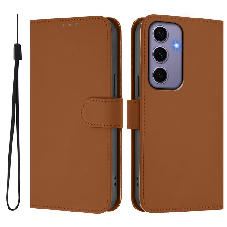 Skin Feel Solid Color Leather Phone Case with Lanyard, For Samsung Galaxy S24 5G