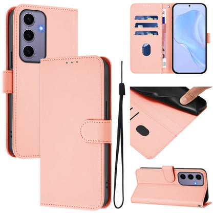 Skin Feel Solid Color Leather Phone Case with Lanyard, For Samsung Galaxy S24 5G