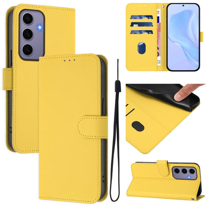 Skin Feel Solid Color Leather Phone Case with Lanyard, For Samsung Galaxy S24 5G