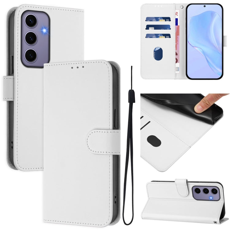 Skin Feel Solid Color Leather Phone Case with Lanyard, For Samsung Galaxy S24 5G