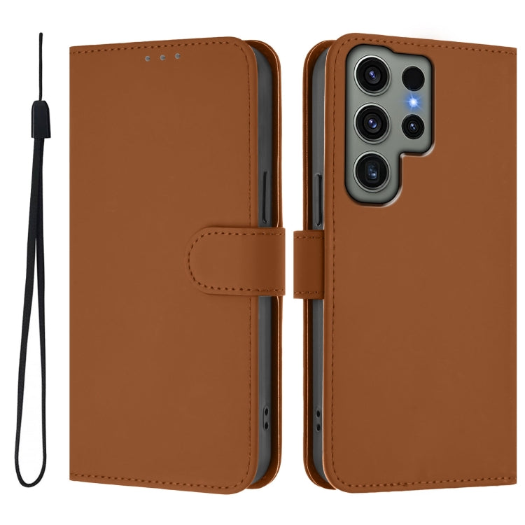 Skin Feel Solid Color Leather Phone Case with Lanyard, For Samsung Galaxy S23 Ultra 5G