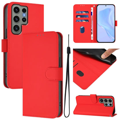 Skin Feel Solid Color Leather Phone Case with Lanyard, For Samsung Galaxy S23 Ultra 5G