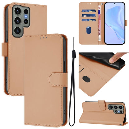Skin Feel Solid Color Leather Phone Case with Lanyard, For Samsung Galaxy S23 Ultra 5G