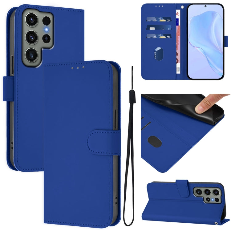 Skin Feel Solid Color Leather Phone Case with Lanyard, For Samsung Galaxy S23 Ultra 5G