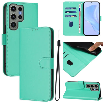Skin Feel Solid Color Leather Phone Case with Lanyard, For Samsung Galaxy S23 Ultra 5G