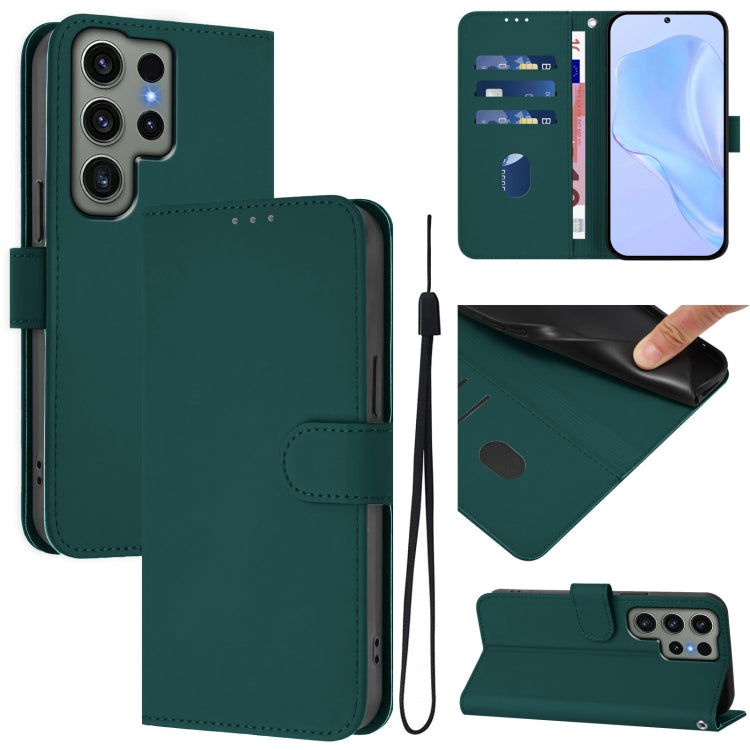 Skin Feel Solid Color Leather Phone Case with Lanyard, For Samsung Galaxy S23 Ultra 5G