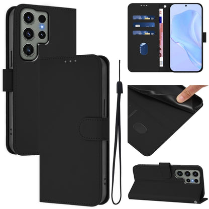 Skin Feel Solid Color Leather Phone Case with Lanyard, For Samsung Galaxy S23 Ultra 5G