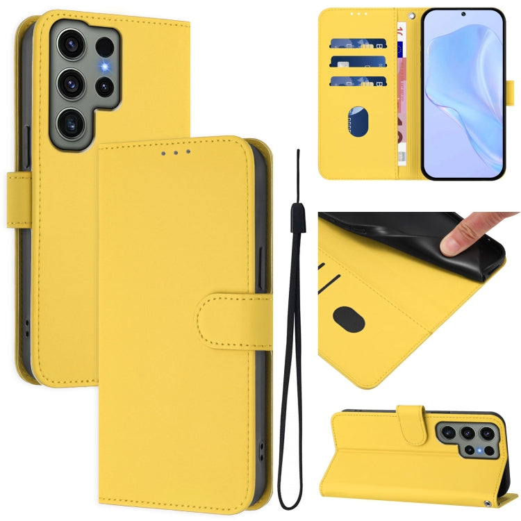 Skin Feel Solid Color Leather Phone Case with Lanyard, For Samsung Galaxy S23 Ultra 5G