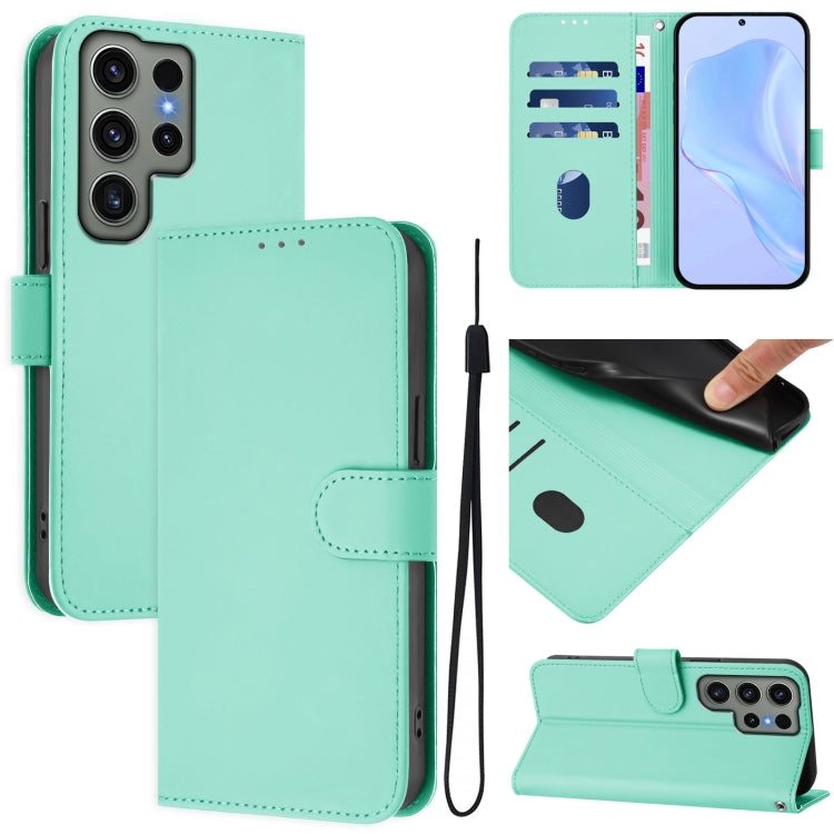 Skin Feel Solid Color Leather Phone Case with Lanyard, For Samsung Galaxy S23 Ultra 5G