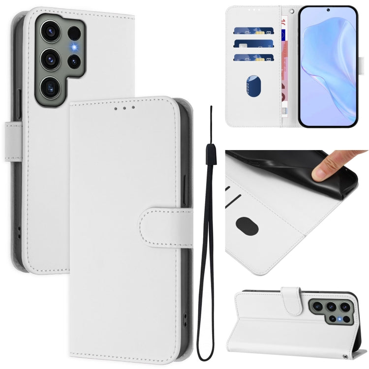 Skin Feel Solid Color Leather Phone Case with Lanyard, For Samsung Galaxy S23 Ultra 5G