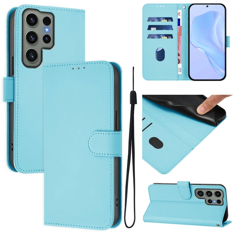 Skin Feel Solid Color Leather Phone Case with Lanyard, For Samsung Galaxy S23 Ultra 5G