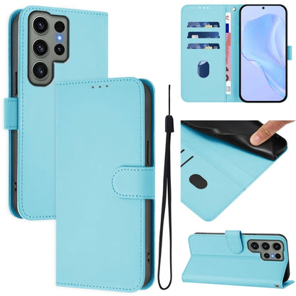 Skin Feel Solid Color Leather Phone Case with Lanyard, For Samsung Galaxy S23 Ultra 5G
