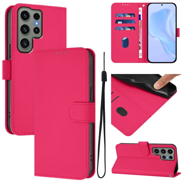 Skin Feel Solid Color Leather Phone Case with Lanyard, For Samsung Galaxy S23 Ultra 5G