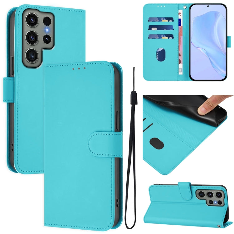 Skin Feel Solid Color Leather Phone Case with Lanyard, For Samsung Galaxy S23 Ultra 5G